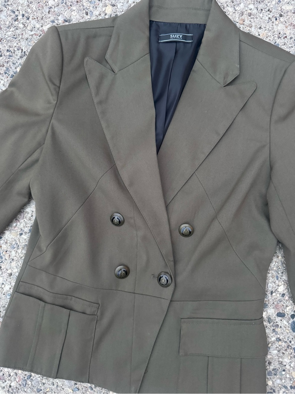 Suzy Shier Olive Double-Breasted Blazer